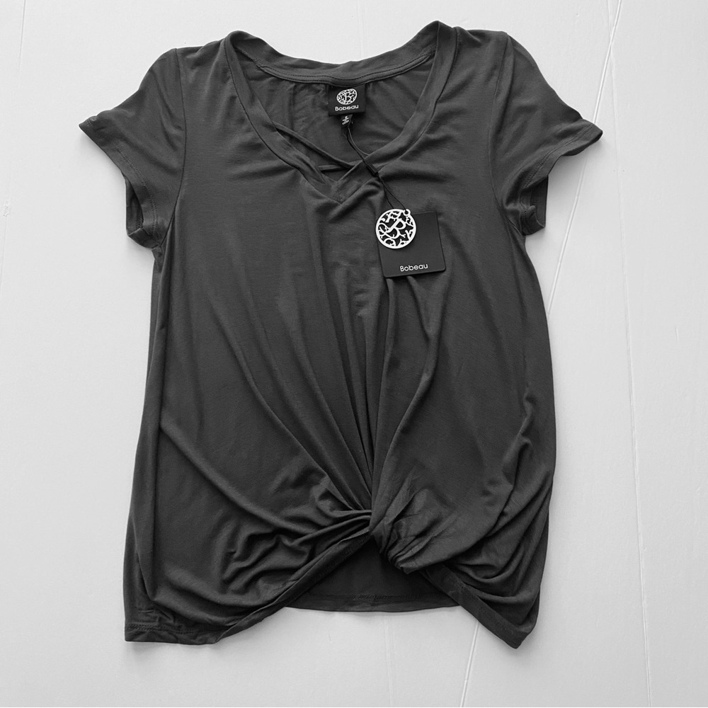 Bobeau Short Sleeve Twist Hem Top S Gray